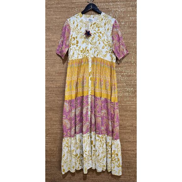 Oh My Stars Womens Chandler Dress Mixed Media Maxi Dress Boho Button Up Size S - Picture 1 of 7